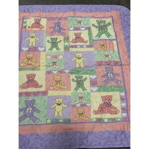 Teddy Bear, Baby Blanket, Colorful Bears, Purple Edges, Nursery, ~ 250809-WH 462